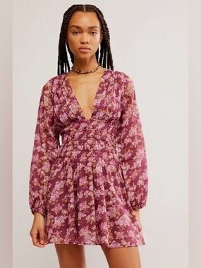 Free People NWT Keep You Long Sleeve Cotton Floral Minidress
